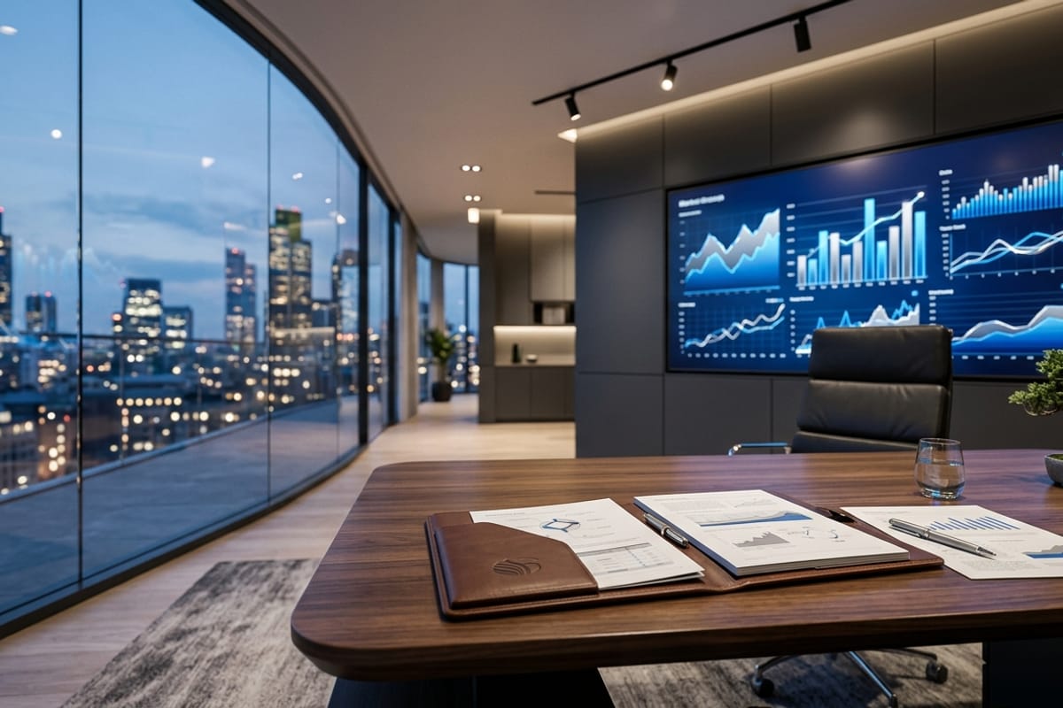 Portfolio review with charts and asset allocation documents on a desk